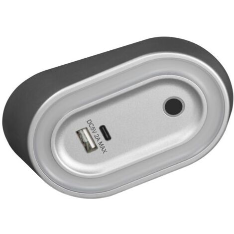 Lámpara LED bajo mueble AGRA 2,5 W, 80 lm, 4000 K, con interruptor sin contacto y función de carga USB A+C, gris