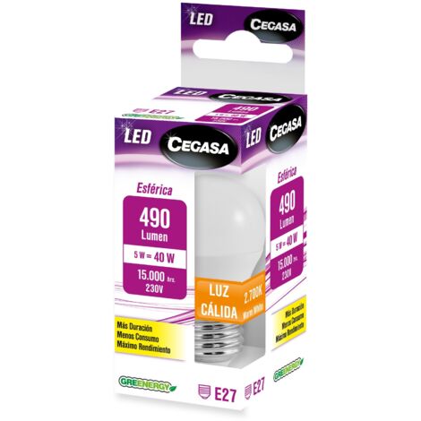 LAMPARA LED CEGASA ESFERICA 5W E-27 490LM 2700K