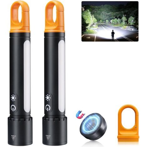 Lámpara LED de 2 piezas - 1500 lúmenes - 3500 mAh - 200 m - 9 modos - Resistente al agua IPX4 - Para usar en camping, barranquismo y pesca