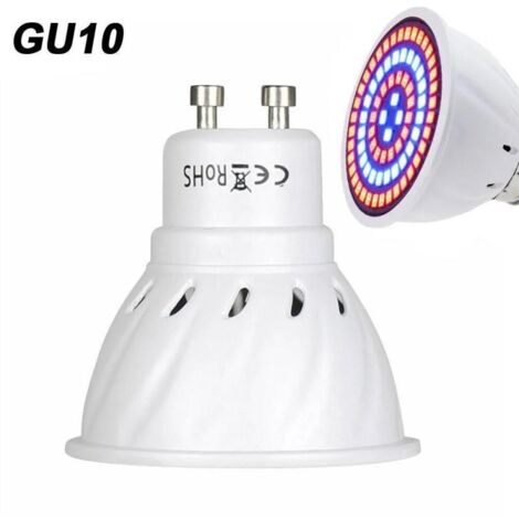 Lámpara LED de cultivo para plantas hidropónicas, espectro rojo-azul completo, base GU10, 80 LED.