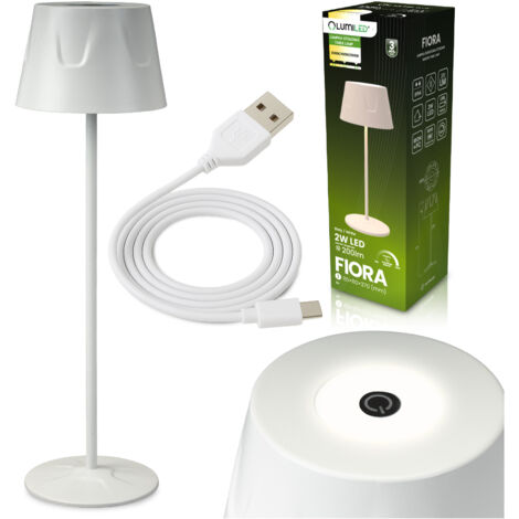 Lámpara LED de jardín, de pie, decorativa, de mesa, nocturna, USB, regulable, táctil, blanca, FIORA LUMILED
