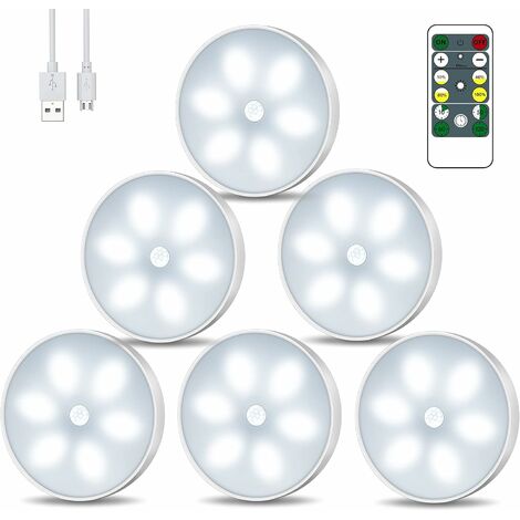 Lámpara LED de luz nocturna para armario, recargable por USB, paquete de 6 luces nocturnas inalámbricas con control táctil y control remoto, lámpara de armario alimentada con brillo regulable