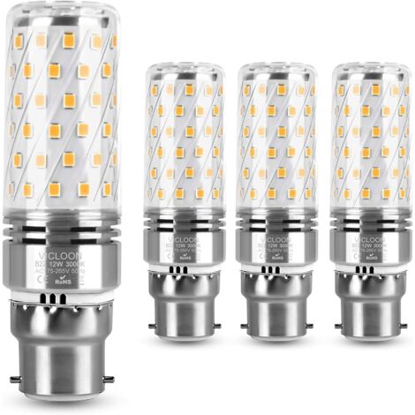 Lámpara LED de mazorca de maíz B22 de 12 W, 4 piezas Lámpara LED B22, 12 W equivalente a una lámpara halógena de 100 W, base B22, 1400 LM, ángulo de haz de 360°, no regulable, CA 175-265 V 3000 K (bla