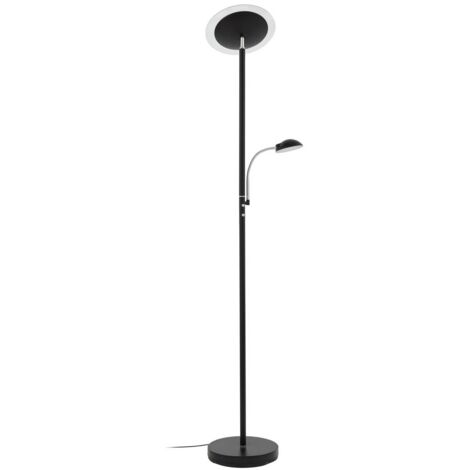 Lámpara LED de pie Malea con luz de lectura, negra