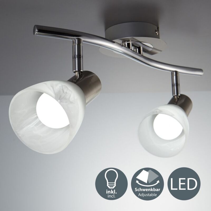 

Lámpara LED de techo I Focos giratorios I Lámpara de techo con 2 bombillas E14 I Orientable I Habitación I Níquel mate I Color de la luz blanco