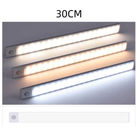 Lámpara LED magnética recargable, sensor inteligente, 3 modos de color, encendido/apagado automático, no requiere perforación (negra, 20 cm)