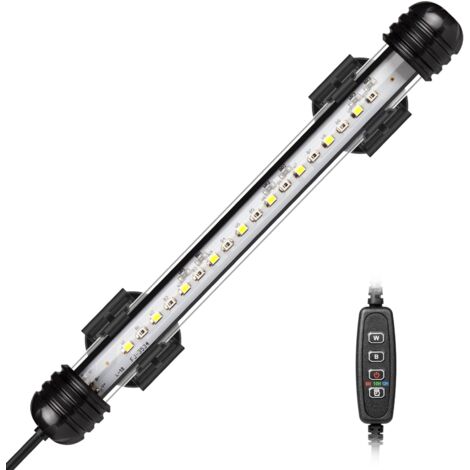 Lámpara LED para acuario, luz sumergible para acuario con temporizador de encendido y apagado automático, iluminación LED azul y blanca que cambia de color para peceras (19 cm) [Clase energética B]