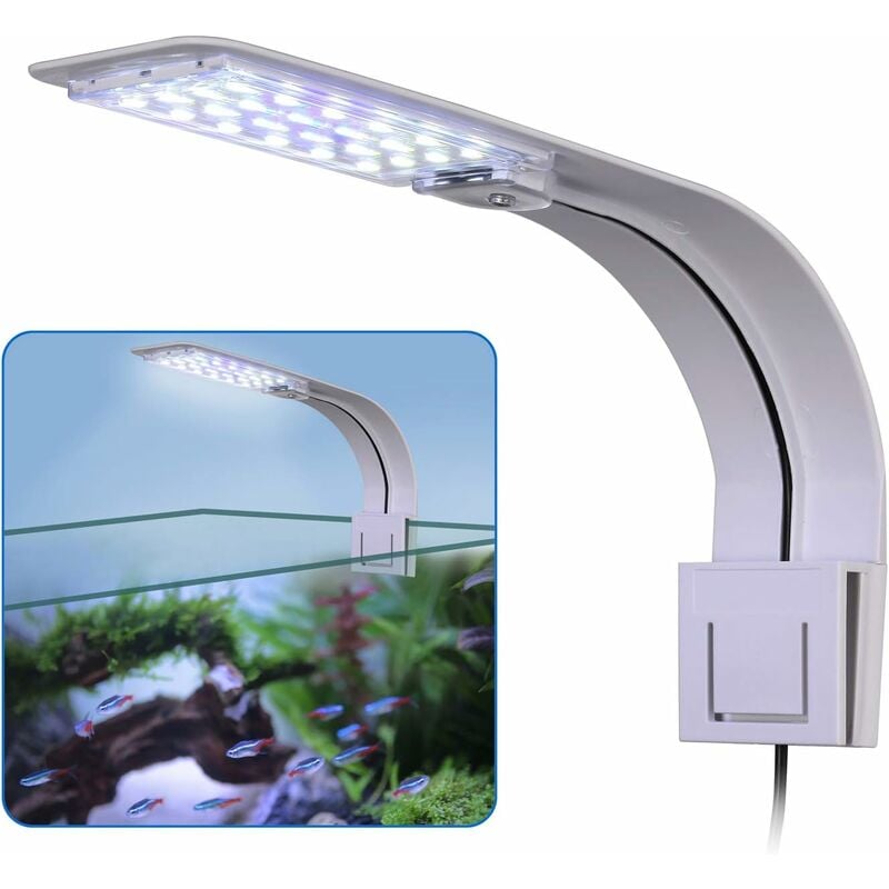 

Lámpara LED para acuarios Clip-on Con luz blanca y azul 10 W Con enchufe UE 24 LED Para acuarios, tanques, jardines de rocas [Clase energética A]