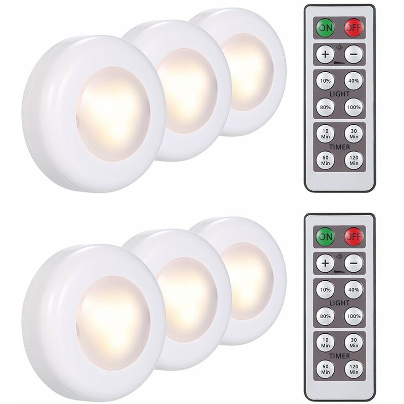 

Lampara LED para debajo del gabinete Puck Light, paquete de 6, con control remoto