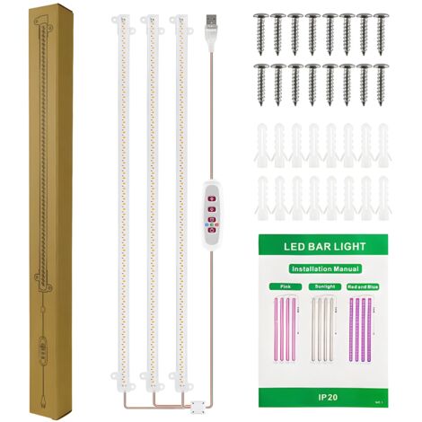 Lámpara LED para plantas de 6,2 W con 126 LED y 4000 K, temporizador de 8/12/16 horas, 5 niveles de brillo para invernaderos hidropónicos y suculentas, 3 tiras de ABS/PC.
