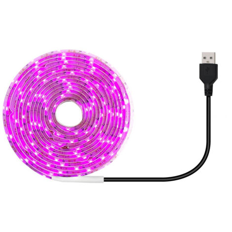 Lámpara LED para plantas de interior, tira flexible de 5 V con 180 LED, autoadhesiva, 10.000 horas de vida útil, transparente, violeta.