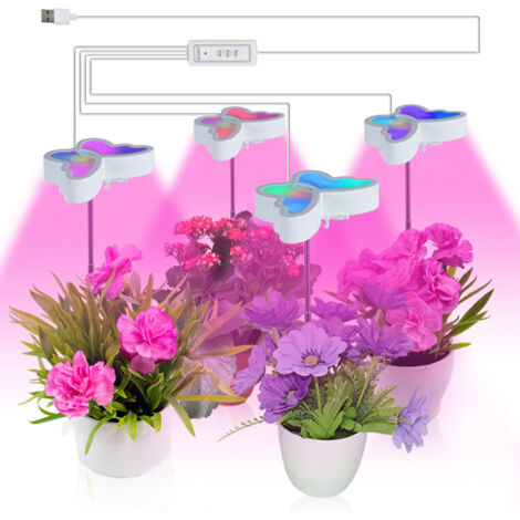 Lámpara LED para plantas "Mariposa" para plantas de interior, 1/2/4 cabezales de luz, control remoto, temporizador de 3/6/12 horas, 5 modos, grado de protección IP42, PVC/aleación.