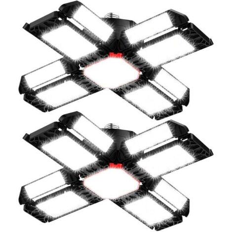 Lámpara LED para taller, iluminación de garaje, 2 unidades, luz de techo deformable con 12 paneles ajustables, luz de bahía E26/E27 para sótano, tienda y taller.