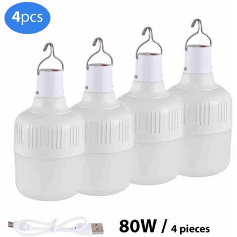 Lámpara LED recargable de 80 W con gancho de 5 posiciones para camping, emergencias y uso doméstico.