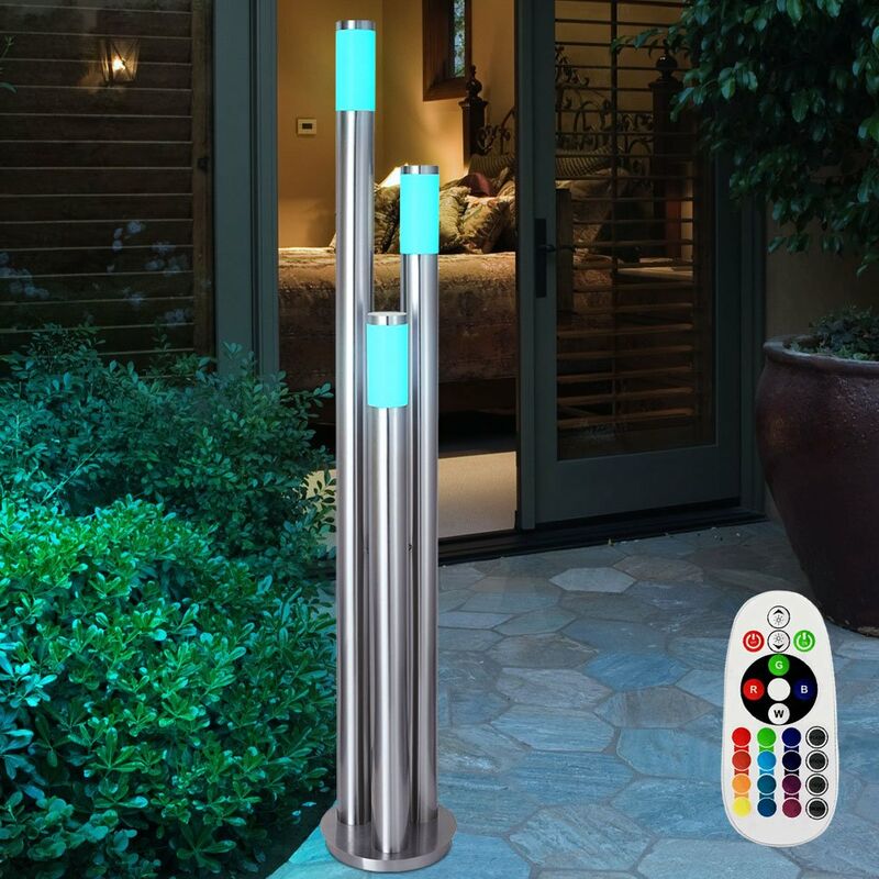 

Lámpara de exterior LED RGB, regulable, iluminación de pie, lámpara de control remoto en un juego que incluye lámparas LED RGB