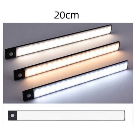 Lámpara LED ultrafina con sensor inteligente, atracción magnética, luz tricolor, brillo ajustable, recargable, color negro, 20 cm, 2 unidades.