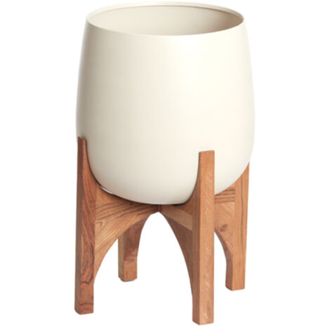 Lámpara Light & Living KARUNA en pie de madera y mate crema –