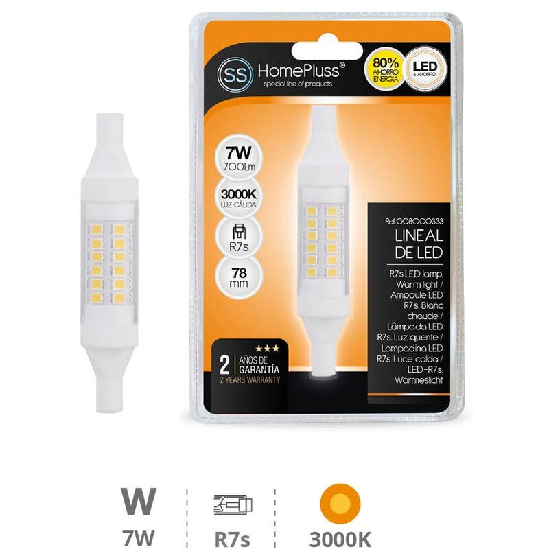 

Lampara lineal 78mm 7W R7s 3000K - 15u caja exp