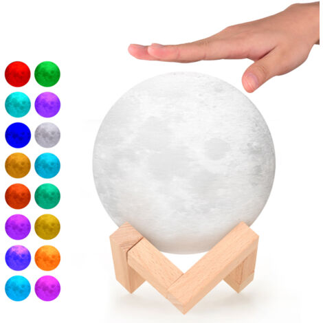 Lámpara lunar creativa con 16 colores, lámpara lunar LED impresa en 3D, luz nocturna de 15 cm con control remoto y soporte, regalo ideal para niños y niñas (cumpleaños, Día de Acción de Gracias, Navid