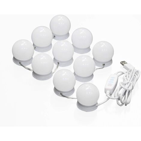 Lámpara para espejo, kit de 10 bombillas LED regulables estilo Hollywood para espejo de baño o tocador, 3 niveles de brillo (espejo no incluido).