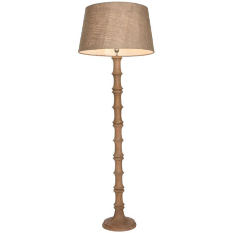 Lampara Pie Madera Yute 58X58X178 Tallada