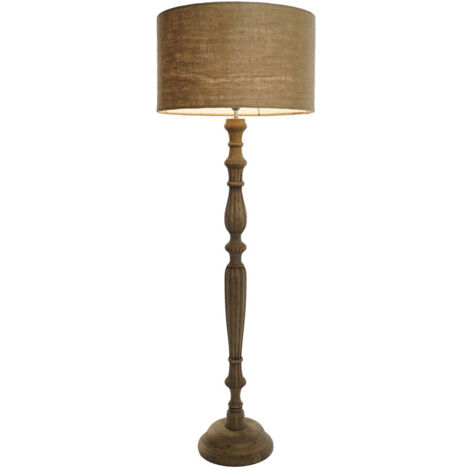 Lampara Pie Madera Yute 60X60X180 Tallado Natural