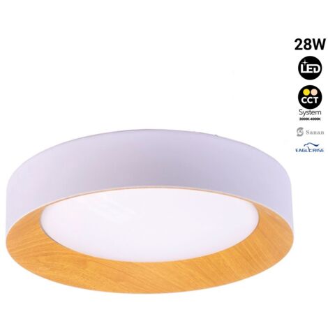 Lámpara plafón de techo LED 28W blanco + madera Ø450mm