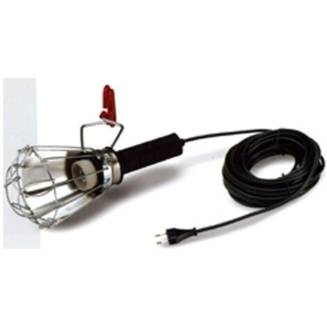 Lámpara portátil con pantalla 100 w 250 v e27, mango de goma negro, cable 5 m y pinza
