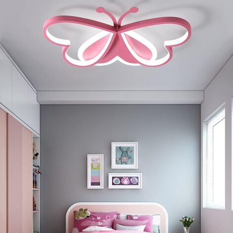 Lámpara regulable para niños, Lámpara de Techo LED para Habitación de Niños, Lámpara Decorativa para Dormitorio, Diseño de Animales de Mariposa Rosa, Lámpara de Araña con Pantalla Acrílica para Pasill