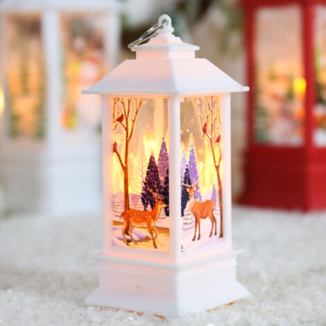 Lámpara retro de cuerda con estampado navideño, luz nocturna de escritorio (alce blanco grande).