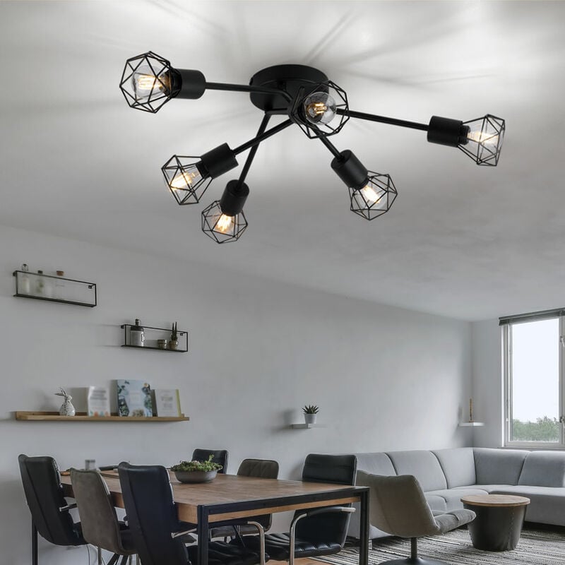 

Lámpara retro de filamento de filamento para sala de estar, punto de jaula de luz de techo, negro en un juego que incluye bombillas LED