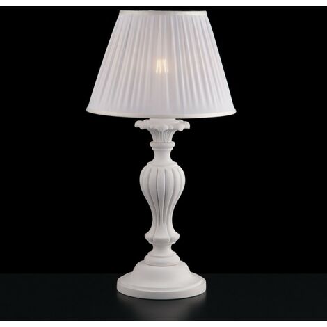 Lámpara shabby madera y pulpa blanca 1 luz y pantalla plisada blanca