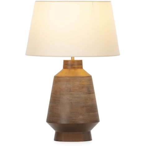 Lampara Sobremesa 24X24X43 Madera Natural/Gris Lavado/Sin Pantalla