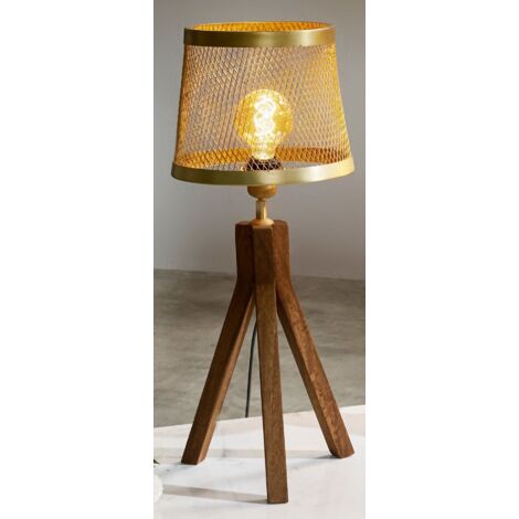 Lampara Sobremesa Addis Tripode Con Pant. Rejilla Oro 63 Cms. 25Dx63 Cms