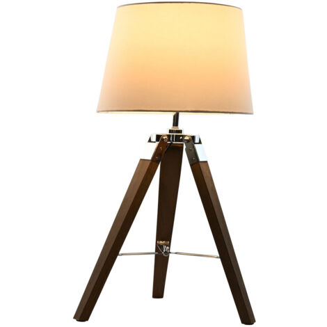 Lampara Sobremesa Madera Algodon 36X36X60 Tripode