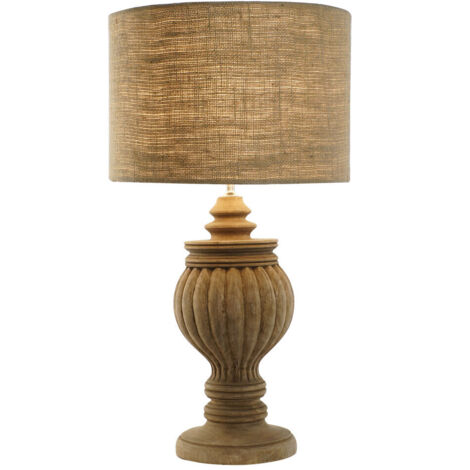 Lampara Sobremesa Madera Yute 41X41X76 Tallado