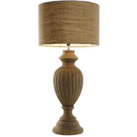 Lampara Sobremesa Madera Yute 44X44X91 Tallado