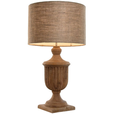 Lampara Sobremesa Madera Yute 47X47X86 Tallada