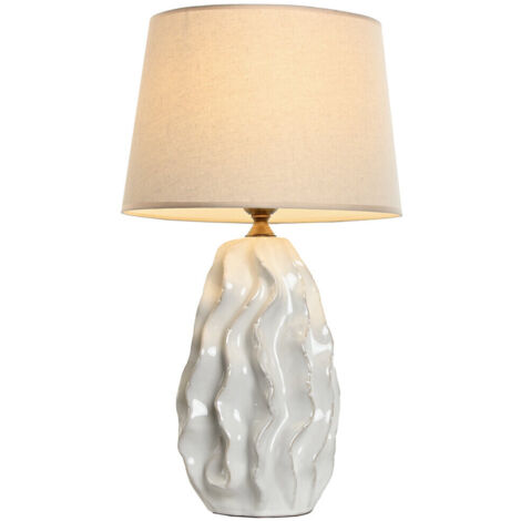 Lampara Sobremesa Porcelana 36X36X62 Ondas Blanco