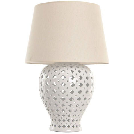 Lampara Sobremesa Porcelana Lino 45X45X66 Blanco