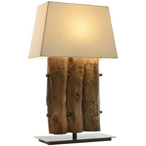 Lampara Sobremesa Teca Hierro 40X20X80