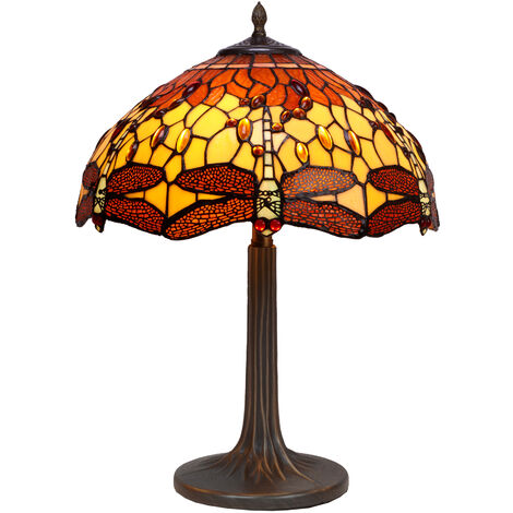 Lámpara Sobremesa Tiffany base árbol Serie Belle Amber D-40cm 232300M