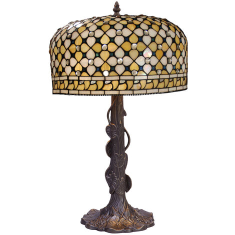 Lámpara Sobremesa Tiffany base con hojas Serie Queen D-45cm 213320