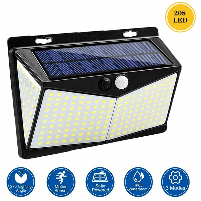 

Lampara solar 208L-ED, sensor de movimiento 3 modos, IP65 a prueba de agua
