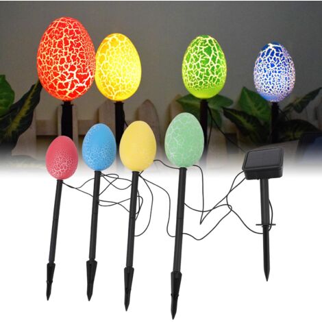 Lámpara solar colorida con forma de huevo: 4 huevos rotos con estaca solar IP65 para decoración de jardín.