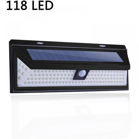 Lámpara solar de 118 LED, 1000 lúmenes, luz de pared, sensor de movimiento PIR, IP65, impermeable, para jardín al aire libre
