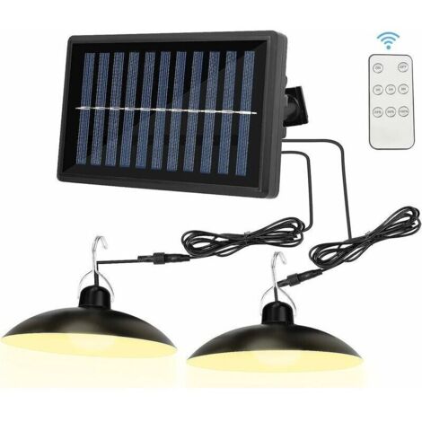 Lámpara solar de camping con mando a distancia, lámpara solar de doble cabezal impermeable IP65 con batería de 4800 mAh, 2 modos de lámpara solar duraderos con 2 cables de 3 m para camping, senderismo