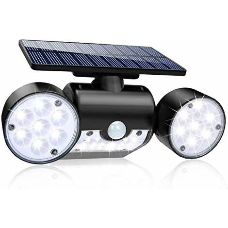 Lámpara solar de  Detector de movimiento a prueba de agua al aire libre IP65, Punto de pared solar de pared Iluminación de pared con 3 cabezas Seguridad ligera para patio Jardín Vía Garaje Entrada
