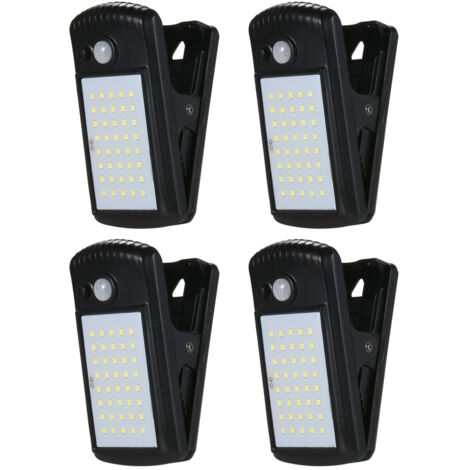 Lámpara solar de exterior con pinza, detector de movimiento, 40 LED, resistente al agua (IP65), para valla, terraza, pared, garaje o patio.