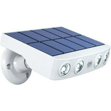 Lámpara solar de exterior impermeable con detector de movimiento - Panel de carga rápida de alta calidad - 4 LED COB, blanco frío, 500 lúmenes - Encendido automático IP65, nieve, lluvia, calor [Cl
